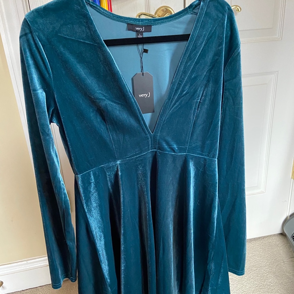 Very J Deep V Neck Velvet Dress NWT